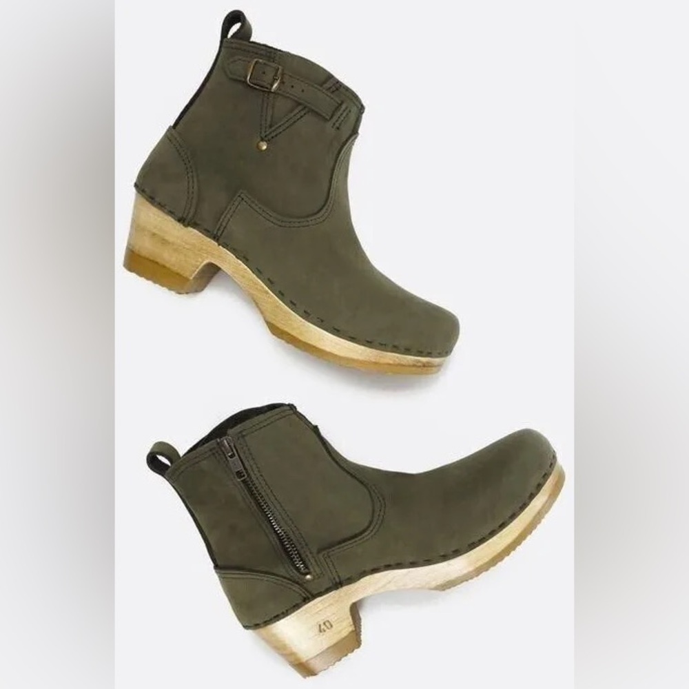 No. 6 5" Leather Clog Buckle Boot on Mid Heel in Storm
